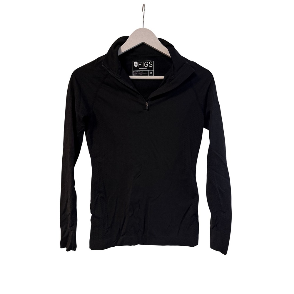 FIGS Salta ¼ Zip Long-Sleeve Underscrub Black Seamless Top XS W22KW1001